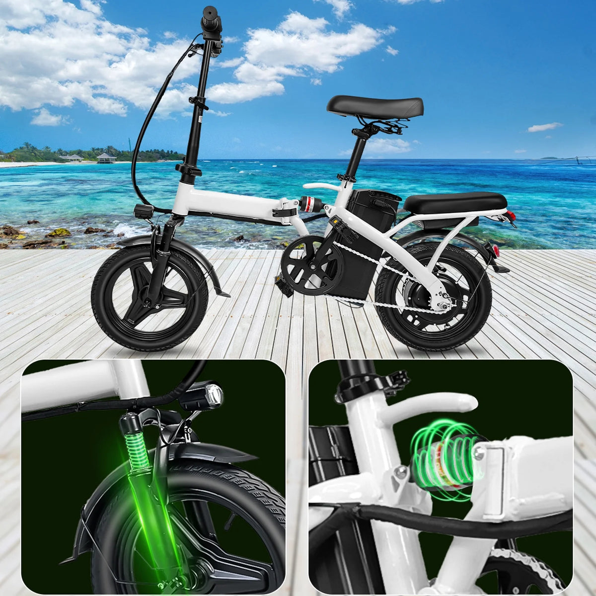 14" A1 Electric Bike Easy Folding, Commuter Electric Bicycle for Adult, City E-Bike Peak 500W Motor, 576 Wh Removeable Battery,Max Range 20 Miles & Max Speed 20 Mph,Mini Ebikes