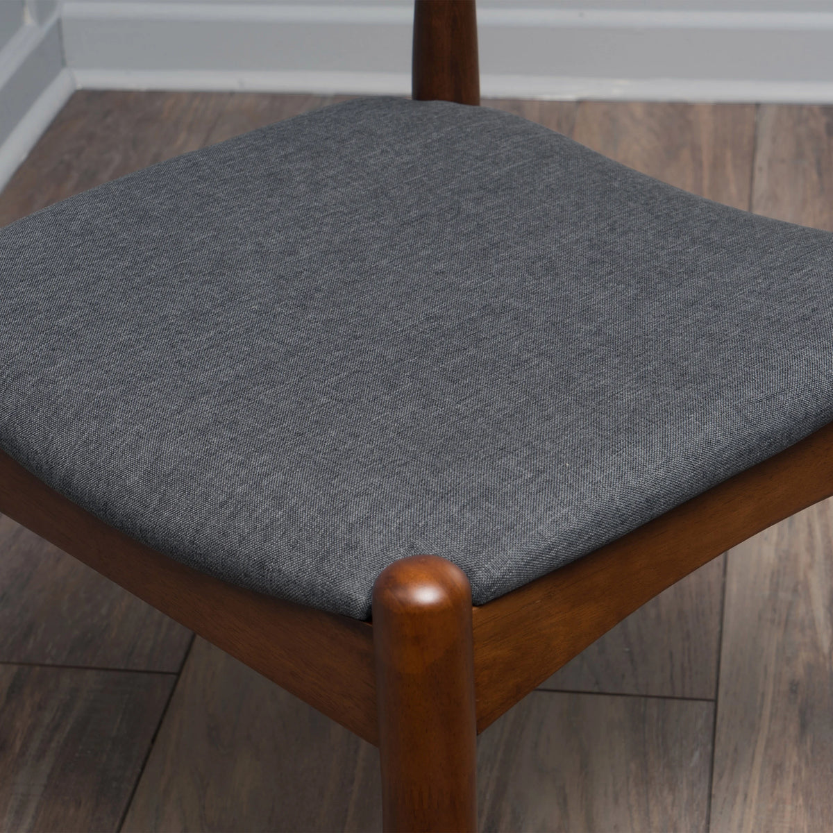 GDF Studio Virgil Mid Century Modern Fabric Upholstered Dining Chairs, Set of 2, Charcoal and Walnut