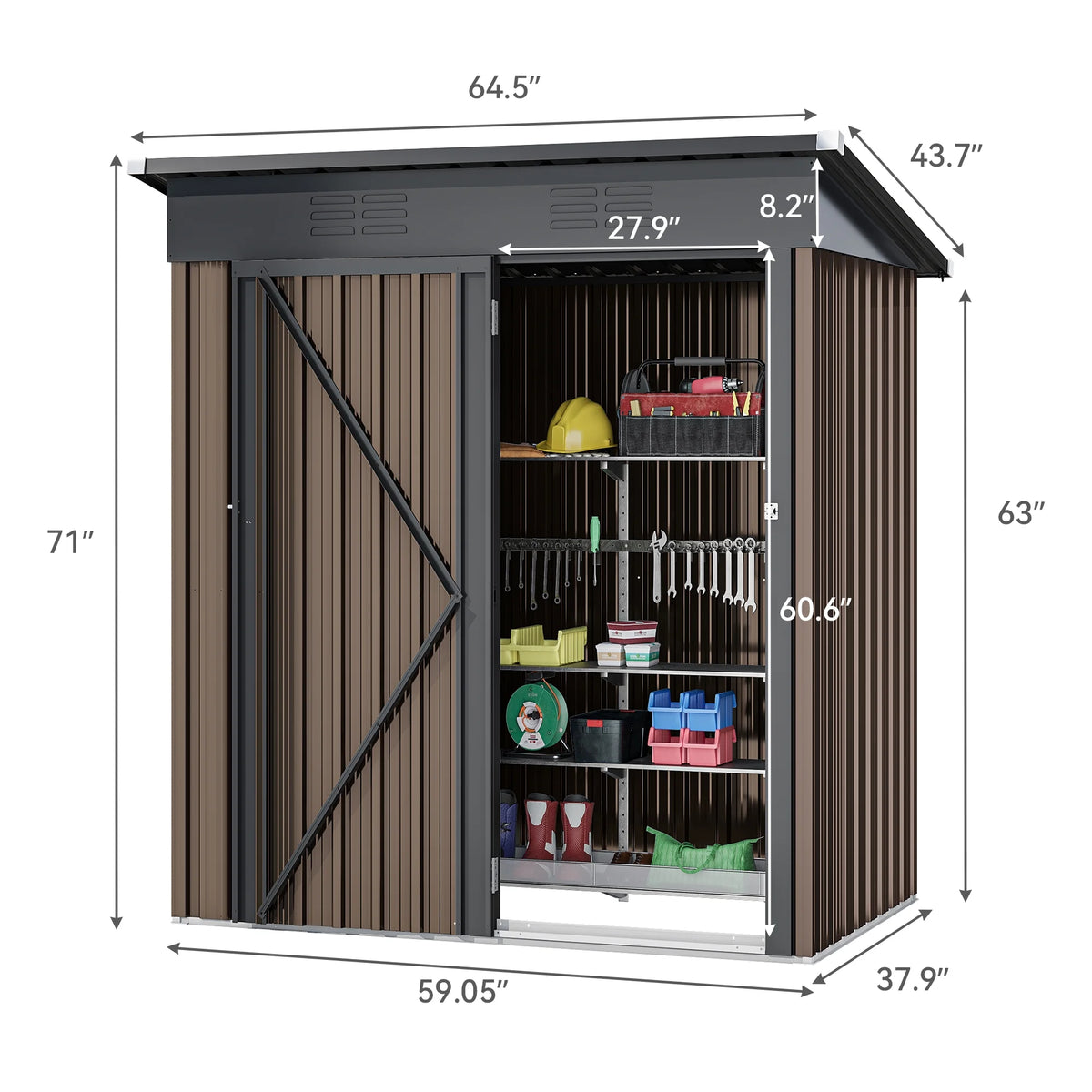 UFORIC 5x3ft Outdoor Storage Shed,Metal Garden Organizer, Lockable Door,Backyard,Garden,Dark Gray