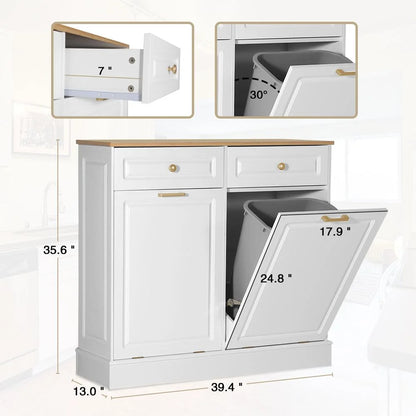 Eclife 20 Gallons Double Tilt Out Trash Cabinet Wood Tabletop, Upgrade Gray, WB010GY