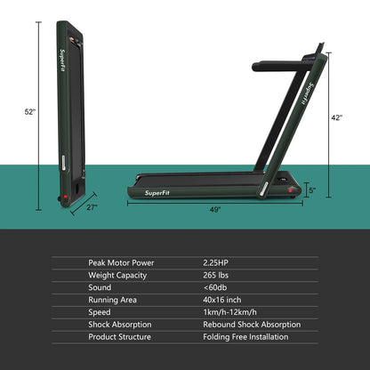 Gymax 2 in 1 Folding Treadmill 2.25HP Running Machine w/ Dual Display APP Control Black