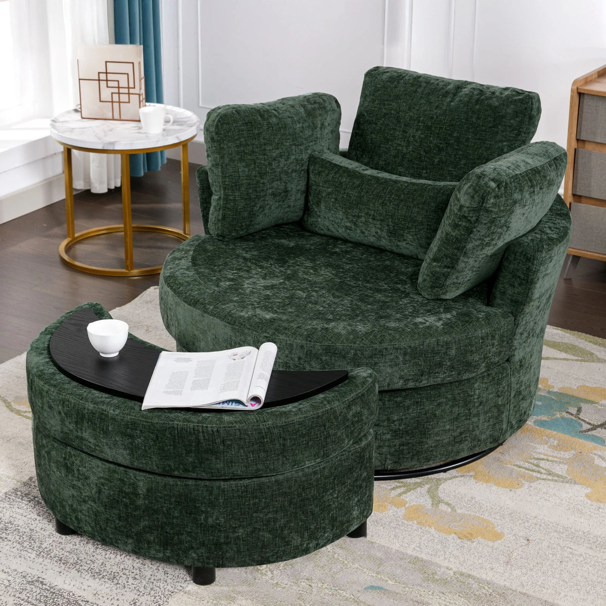 Muumblus Teddy Swivel Accent Barrel Chair, Modern Oversize Sherpa Comfy Round Reading Armchair for Living Room, Ivory