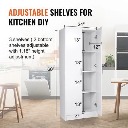 KFFKFF Kitchen Pantry Cabinet with Doors and Adjustable Shelves ��24" x 12" x 60" Tall Food Pantry Storage Cabinet for Kitchen, Living Room and Dinning Room 110LB Loading