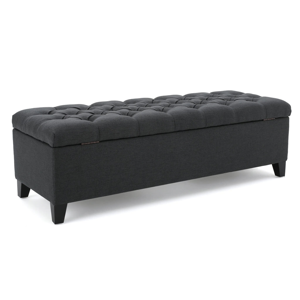 Noble House Hampton Contemporary Fabric Upholstered Storage Ottoman, White and Blue Floral