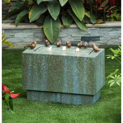 LuxenHome 24 Inch Outdoor Water Fountain, Resin Stone and Patina Rectangular Water Fountains Outdoor and Indoor with LED Lights