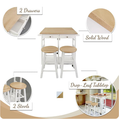 American Trails Breakfast Cart with Drop-Leaf Table, American Maple Top, Square - White