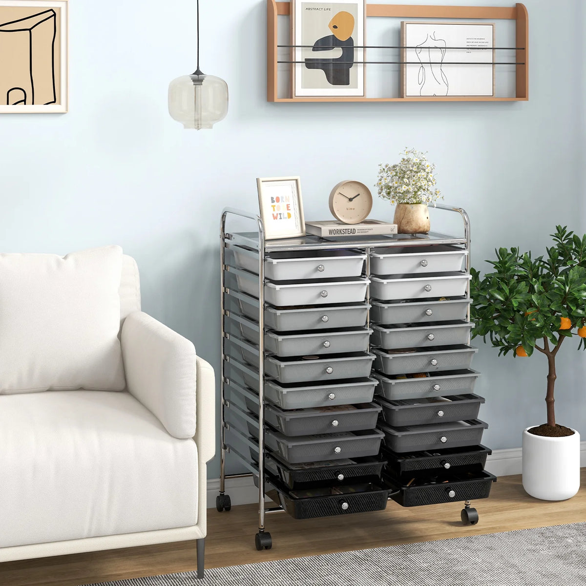 Gymax Office Rolling Cart 20 Storage Drawers Scrapbook Paper Studio Organizer Mutlicolor