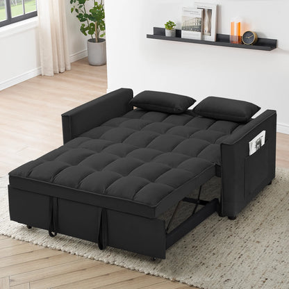 Convertible Sofa Bed,3-in-1 Sleeper Sofa with Pull Out Bed,Velvet Highly Elastic Sponge Futon Couch Loveseat with Adjustable Backrest and 2 Pillows for Living Room,Gray