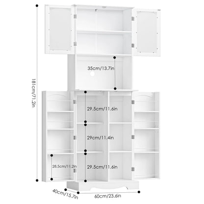 Homfa 71''  4 Doors Kitchen Pantry Cabinet, Tall Pantry Storage Cabinet with Adjustable Shelves, Microwave Cabinet for Dining Room, White