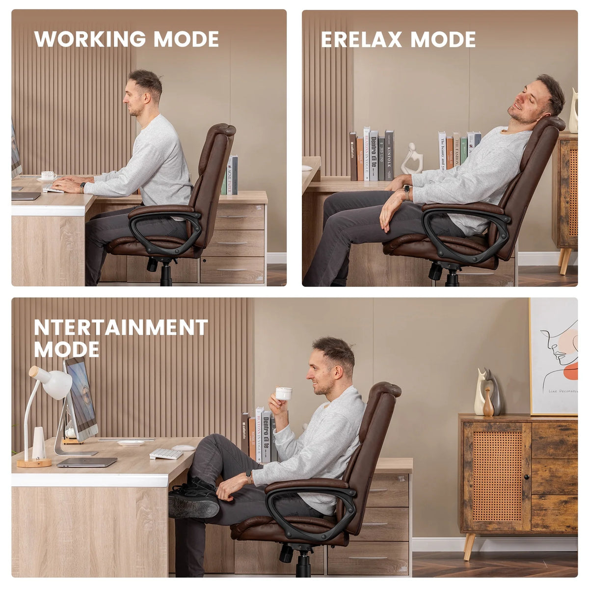 Mainstays Executive Ergonomic High Back Leather Home Office Desk Chair, Black