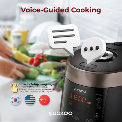 CUCKOO CRP-P0609S 6-Cup (Uncooked) / 12-Cup (Cooked) High Pressure Rice Cooker & Warmer with Nonstick Inner Pot, 12 Menu Options, Fuzzy Logic Tech, 3 Voice Guide, Auto Clean (Black/Copper)