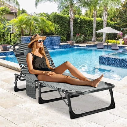 Slsy Folding Lounge Chair, 5-Position Adjustable Outdoor Reclining Chair, Folding Sleeping Bed Cot, Folding Chaise Lounge Chair for Pool Beach Patio Sunbathing