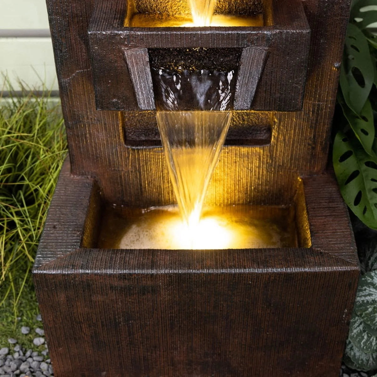 Outdoor Fountains and Indoor Waterfalls 4 Floor-Standing Water Fountain Outdoor with LED Lights for Garden, Living Room, Patio, Home Decor