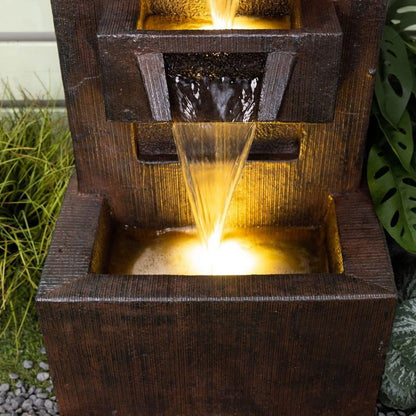 Outdoor Fountains and Indoor Waterfalls 4 Floor-Standing Water Fountain Outdoor with LED Lights for Garden, Living Room, Patio, Home Decor