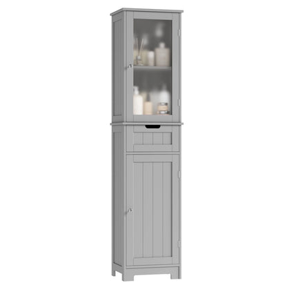 Homfa Bathroom Storage Tower, Narrow Linen Cabinet with Door and Drawers, Tall Bathroom Storage Cabinet for Small Spaces, White