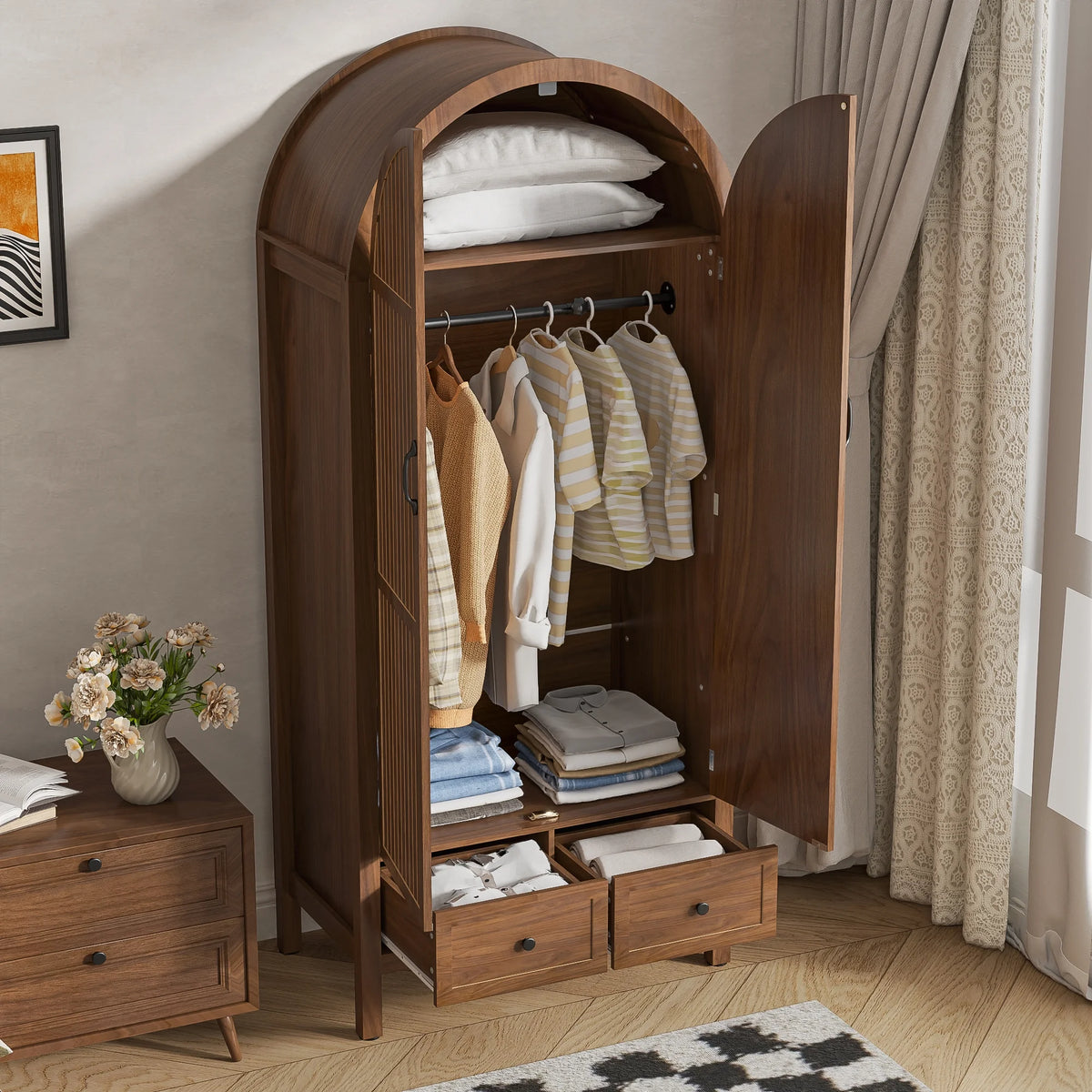 Armoire Wardrobe Closet, Bedroom Armoire with Drawers, Wood Wardrobe Storage Cabinets