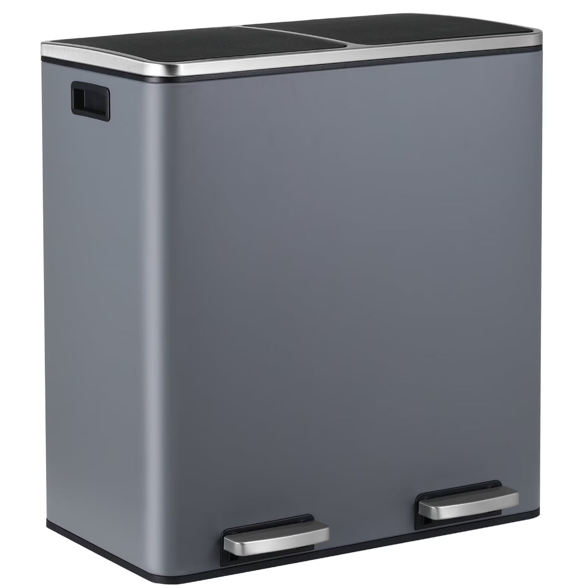 LAZY BUDDY Dual Garbage Can, Stainless Steel 16 Gallon Step Kitchen Trash Can with Soft-Close Lid, Double Compartment Garbage Recycling Bin