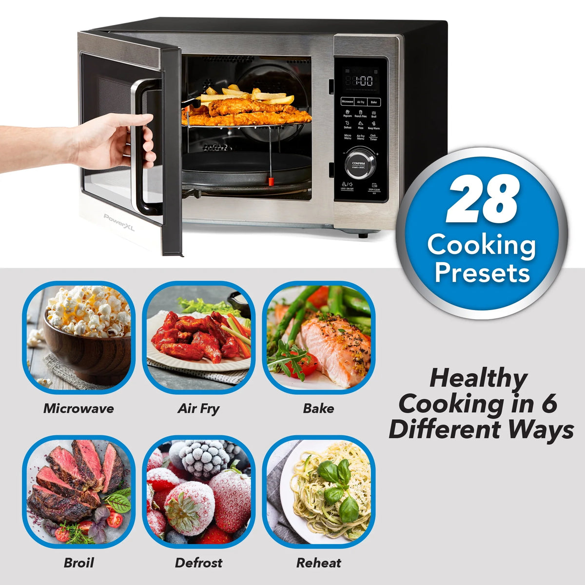 PowerXL Microwave Air Fryer Plus, Stainless Steel / Black, 1cu. ft.