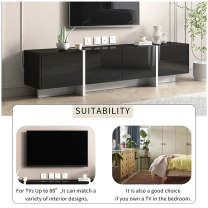 EUROCO Mid-Century Modern TV Stand Up to 80" Contemporary Rectangle ,Unique Style TV Console Table with Cabinet&High Gloss UV Surface for Living Room Bedroom