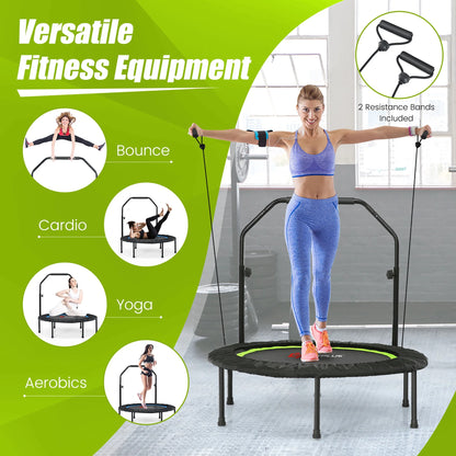 Costway 40'' Foldable Trampoline Fitness Rebounder with Resistance Bands Adjustable Home Green