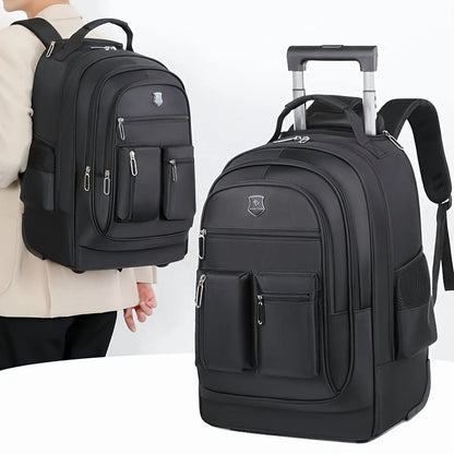 Large Rolling Backpack - Retractable Handle & Aluminum Frame - Spacious Oxford Fabric Design - For School, Travel, Picnics - Multi-Compartment
