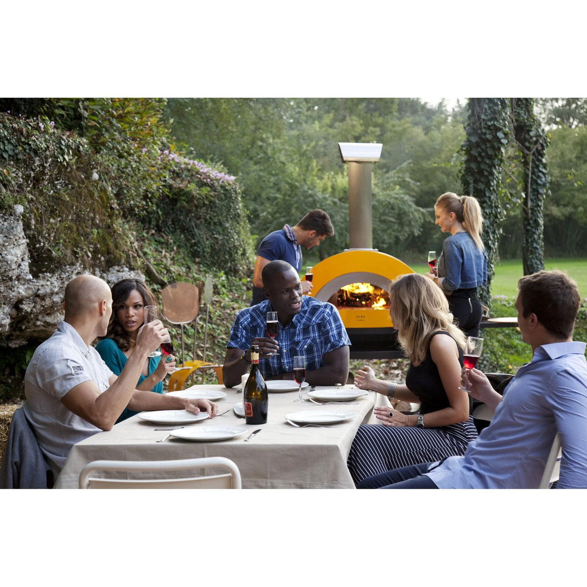 Alfa Allegro Outdoor Steel Italian Wood Fired Pizza Oven with Base, Yellow