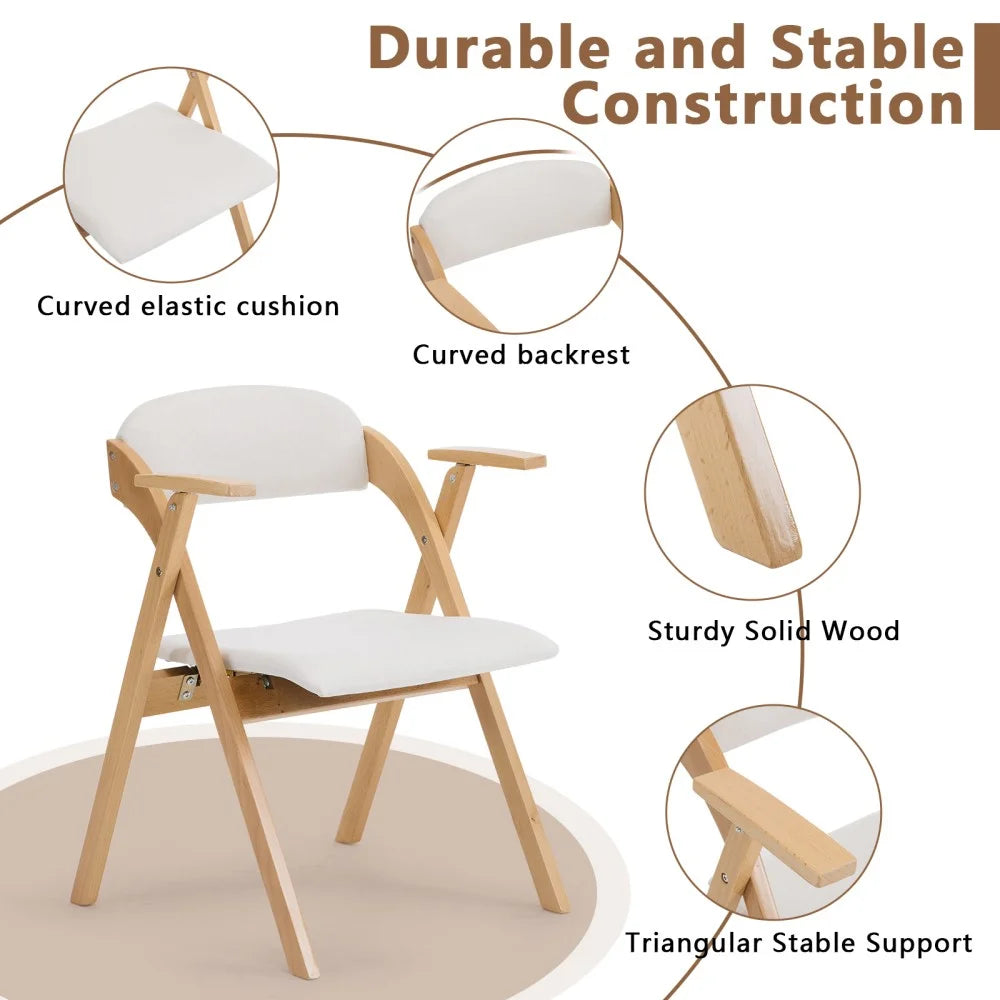 IVV 2-Pack Beechwood Folding Chairs with Cushioned Seat and Backrest, No-Assembly Guest Chairs for Home, Office, or Events (Beige)