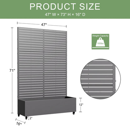 MAYEERTY 47*16*47"Outdoor White Metal Planter with Rect Louvered Climbing Trellis, Drainage hole & Wheels