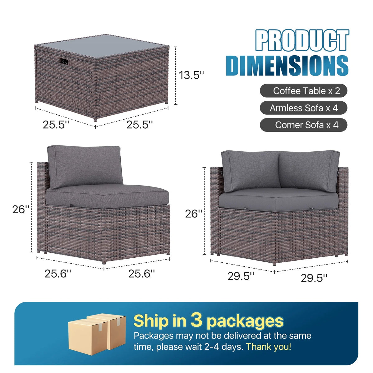 Sunmthink Patio Furniture Sets, 10-Piece Outdoor Patio Furniture with Thick Cushions, Wicker Outdoor Conversation Set and Waterproof Cover for Backyard, Poolside, Garden