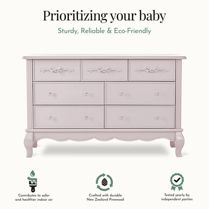 Evolur Aurora 7-Drawer Double Dresser in Ivory Lace, Spacious Drawers