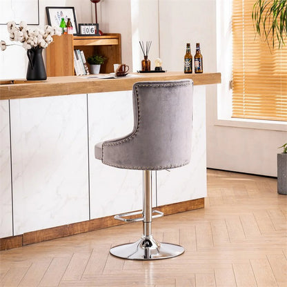 Alexent  2PCS Swivel Bar Stools, High Back, Button Tufted, Silver Footrest and Nailhead Trim Swivel Bar Chairs for Kitchen, Bar Velvet Upholstered Bar Stools, Dark Blue