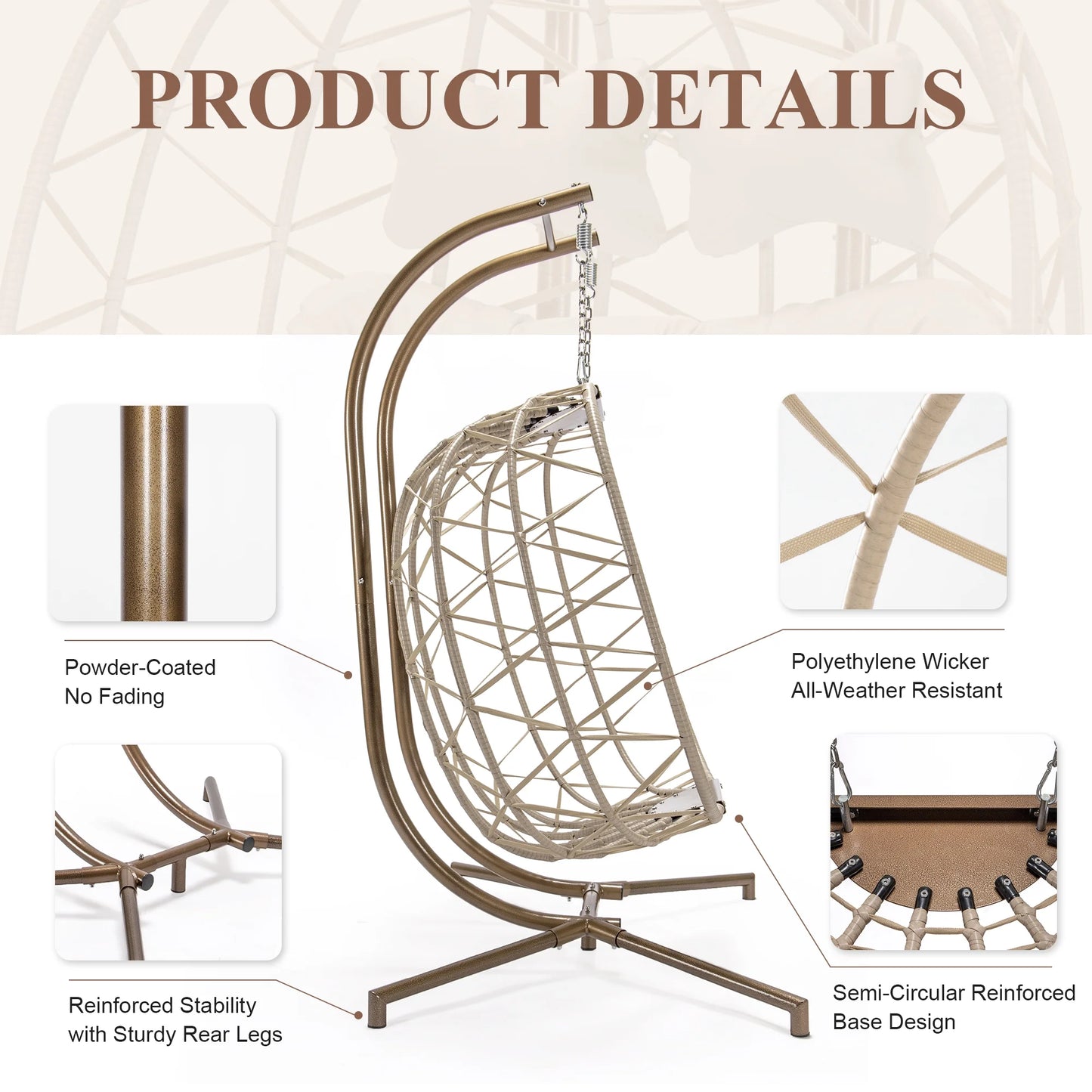 RADIATA Double Wicker Egg Swing Chair with Stand, 2-Person Hanging Egg Chair for Indoor/Outdoor, 700lbs Capacity, Thick Cushions & Headrest,Sturdy Metal Frame��Dark Gray