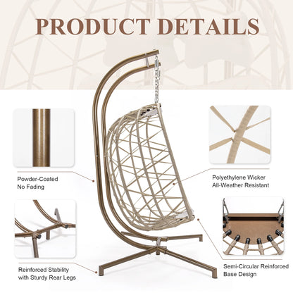 RADIATA Double Wicker Egg Swing Chair with Stand, 2-Person Hanging Egg Chair for Indoor/Outdoor, 700lbs Capacity, Thick Cushions & Headrest,Sturdy Metal Frame��Dark Gray