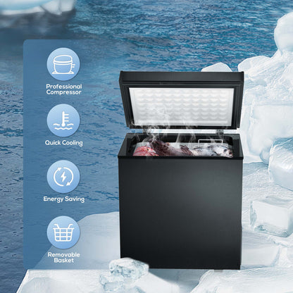 Auseo 2.5 cu. ft. Chest Freezer with 2 baskets Free Standing Top open Door Deep Compact Freezer Suitable for Home/RV/Kitchen/Office-Black