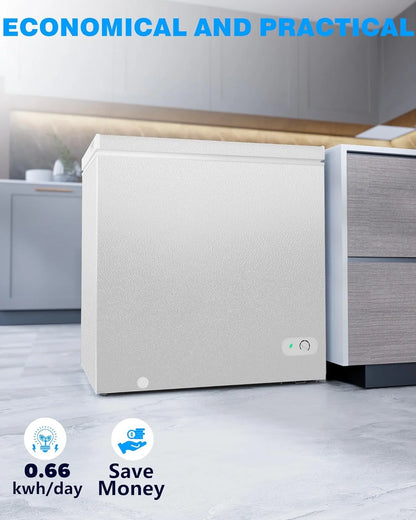 Crzoe 1.8 Cu.Ft Chest Freezer with Removable Basket and Bottom Defrost Water Drain Freestanding Mini Freezer with Adjustable 7 Thermostat for Home/Apartment, Black