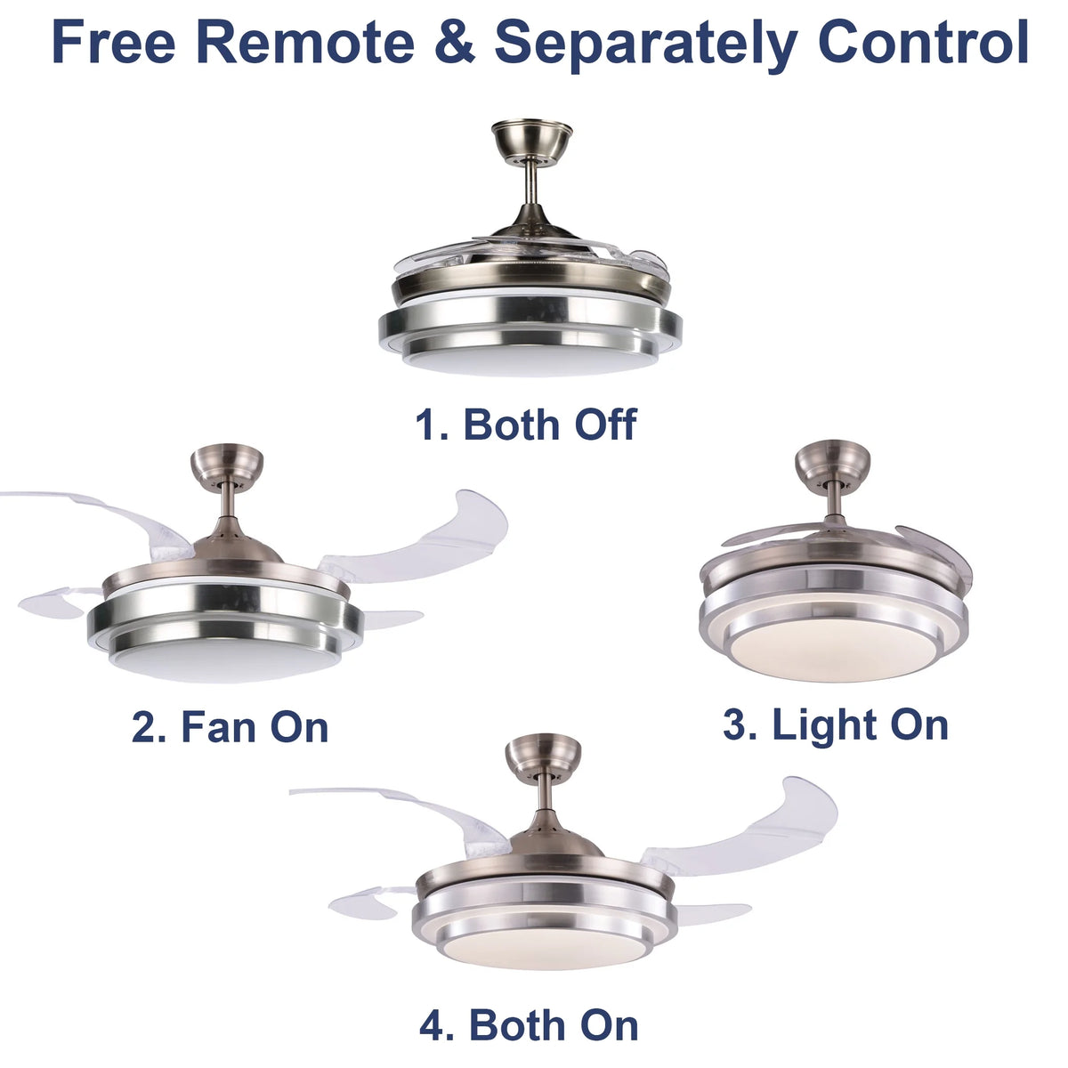 42" Retractable LED Ceiling Fan with Remote Control and Light Kit Included
