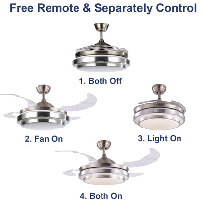 42" Retractable LED Ceiling Fan with Remote Control and Light Kit Included