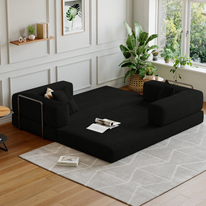 Convertible Sleeper Sofa Bed,Compressed Floor Boneless Couch,Modular Modern Corduroy Sofa for Living Room Bedroom -with Fixed-Shape Frame and Support Armrest,Easy Assembly(Green)