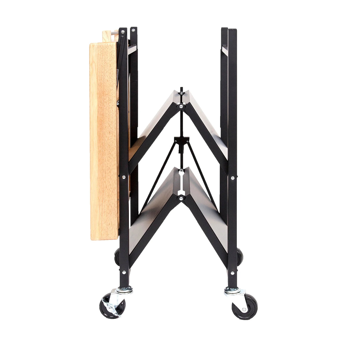 Origami Foldable Wheeled Portable Solid Wood Top Kitchen Island Bar Cart