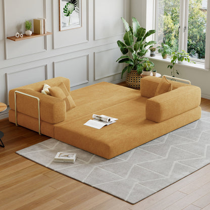 Convertible Sleeper Sofa Bed,Compressed Floor Boneless Couch,Modular Modern Corduroy Sofa for Living Room Bedroom -with Fixed-Shape Frame and Support Armrest,Easy Assembly(Green)