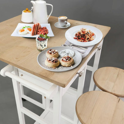 American Trails Breakfast Cart with Drop-Leaf Table, American Maple Top, Square - White