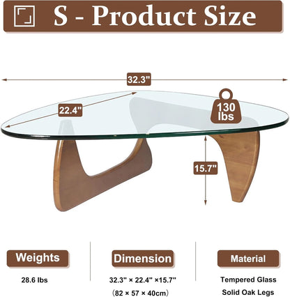 Coffee Tables For Living Room - Triangle Glass Coffee TableWithWoodenBaseMid.Century Modern Abstract End Table For Study RoomOfficeHoteBalcony( Medium 32.3*22.4*15.7)