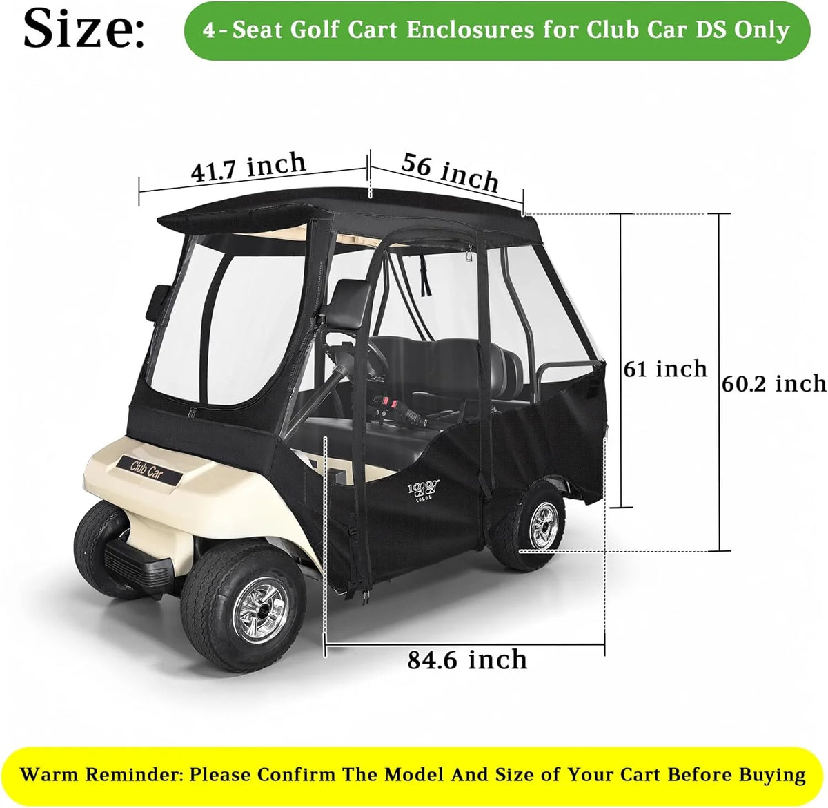 10L0L Golf Cart Enclosures for Club Car DS 4 Passenger, 600D Windproof Waterproof Golf Cart  Driving Rain Cover, Black