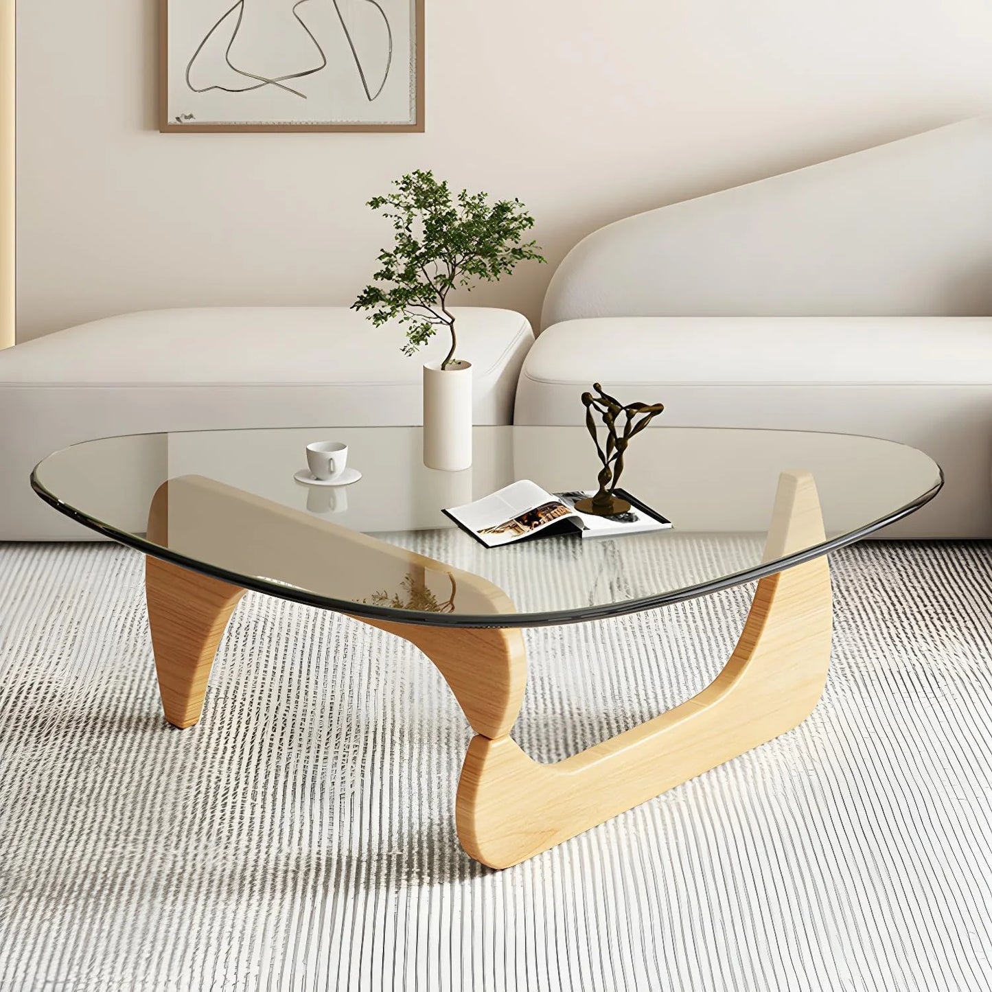 Coffee Tables For Living Room - Triangle Glass Coffee TableWithWoodenBaseMid.Century Modern Abstract End Table For Study RoomOfficeHoteBalcony( Medium 32.3*22.4*15.7)
