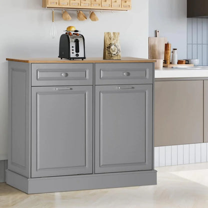 Eclife 20 Gallons Double Tilt Out Trash Cabinet Wood Tabletop, Upgrade Gray, WB010GY