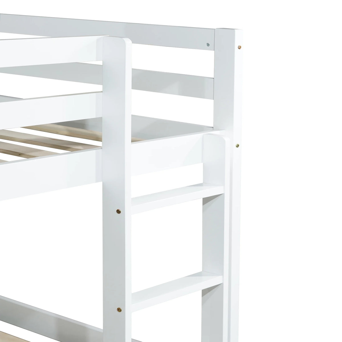 Twin Over Twin Floor Bunk Bed, UHOMEPRO Solid Wood Low Bunk Bed with Safety Rail, Ladder, Heavy Duty Bunk Beds, Space-Saving Bedroom Dorm Furniture, Gray