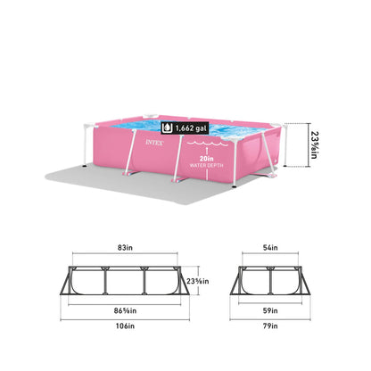 Open Box INTEX Rectangular Metal Frame 7ft x 23in Above Ground Swimming Pool, Pink