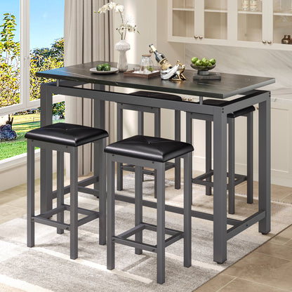 Counter Height Table Set of 5, Breakfast Bar Table and Stool Set, Minimalist Dining Table with Backless Stools, Wood Top Pub Table & Chair Set for Kitchen Apartment Bistro - Space Saving