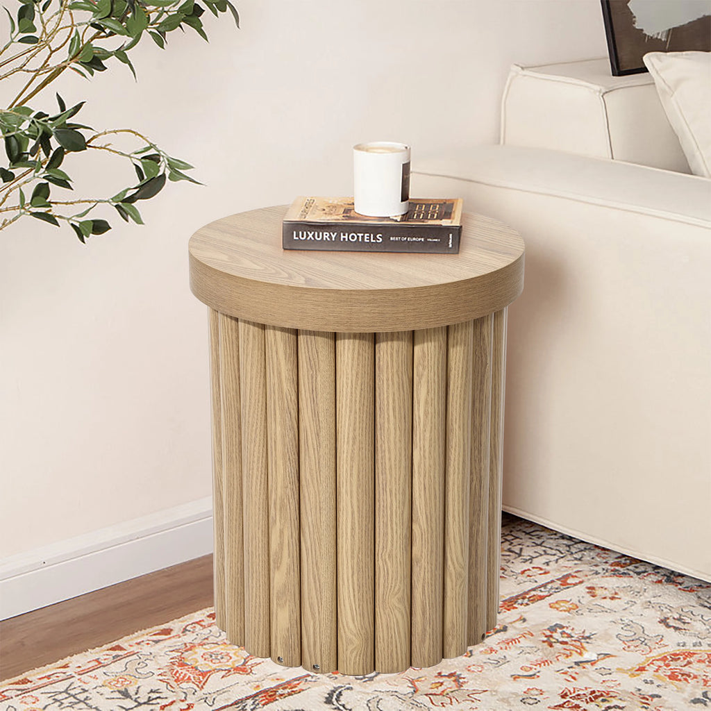 LuxenHome Wood Round Side Table, 19" Fluted End Table for Small Spaces, Mid Century Modern Wooden Accent Tables, Small Bedside Table, Couch Side Table, Nightstand for Living Room Bedroom Couch