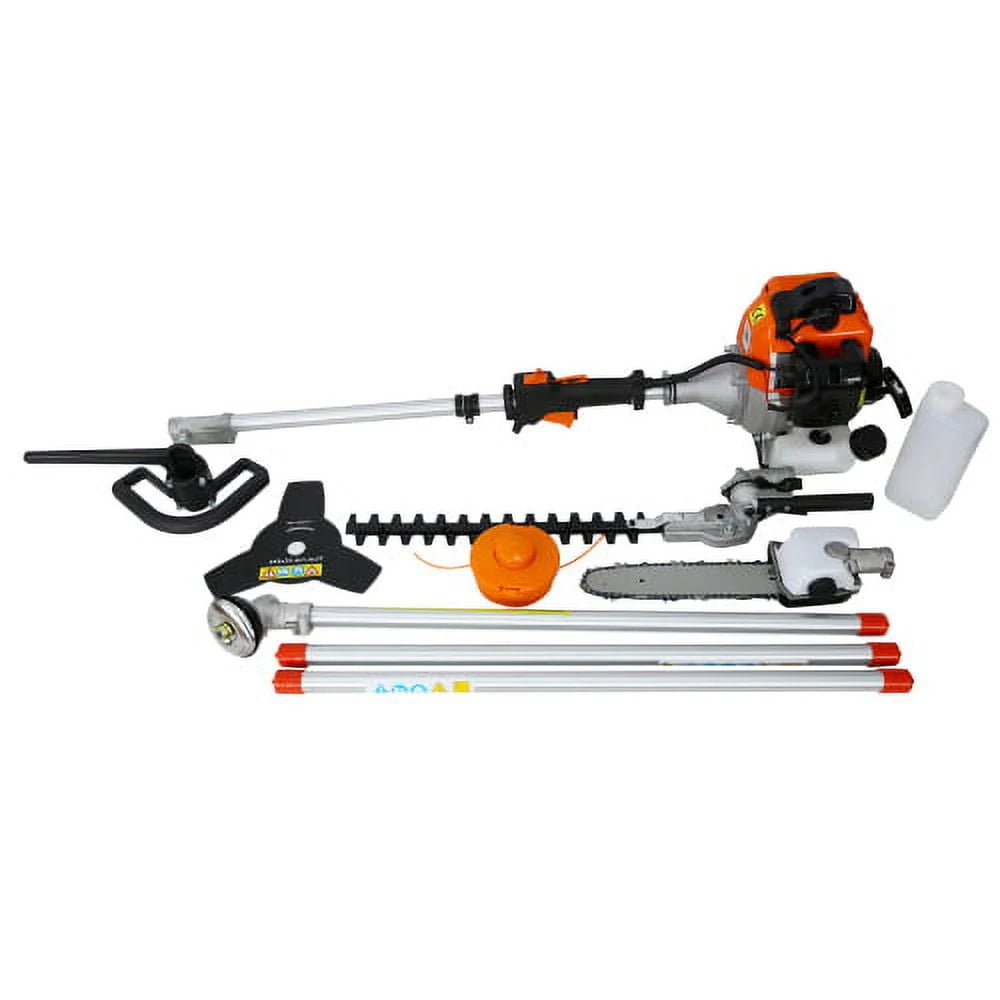 Multi-Functional Trimming Tool, 33CC 2-Cycle Garden Tool System with Gas Pole Saw, Hedge Trimmer, Grass Trimmer, Brush Cutter EPA Compliant Garden Combo for Lawn Care